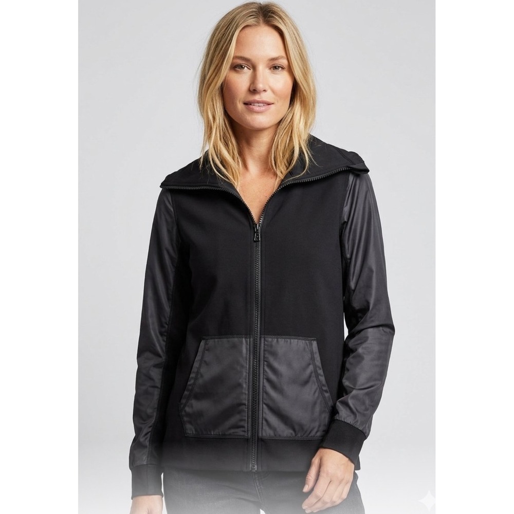 Under Armour Womens Black Mixed Media Full Zip Funnel Neck Jacket 1260186 Size M